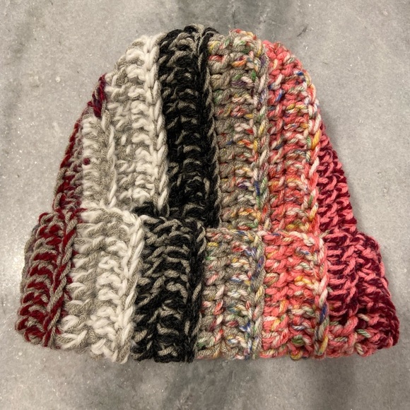 Handmade Crochet Chunky Ribbed Upcycled Multi Fiber Scrappy Yarn Beanie Hat - Picture 1 of 6